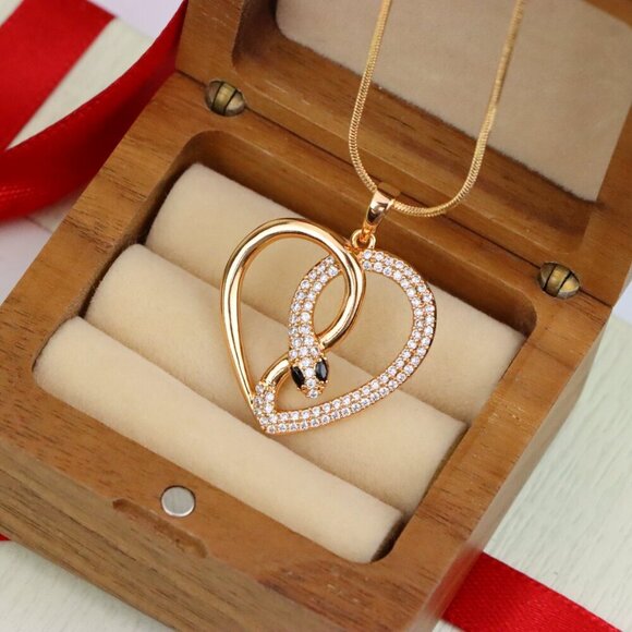 "Rose Gold Heart Pendant with Crystal Snake Design, XPPT1587 - Picture 8 of 13
